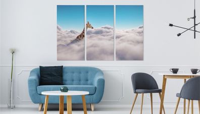 Leinwand Bilder SET 3-Teilig Giraffe im Tier der Wolken 3D Wandbilder xxl 5165