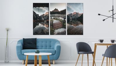 Leinwand Bilder SET 3-Teilig Landschaften Bergsee 3D Wandbilder xxl 5188