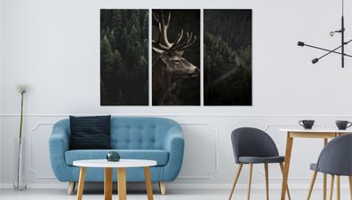 Leinwand Bilder SET 3-Teilig DEER Forest Landschaft 3D-Ansicht Wandbilder 5192