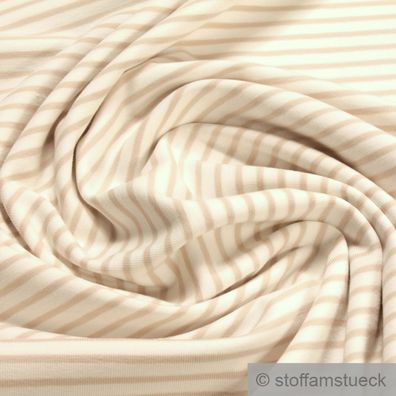 Stoff Baumwolle Elastan Single Jersey Streifen off-white beige dehnbar weich