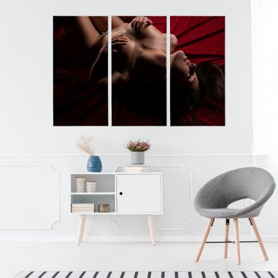 Leinwand Bilder SET 3-Teilig Reizvolle FRAU auf dem Bett 3D Wandbilder xxl 5637