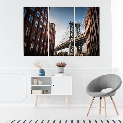 Leinwand Bilder SET 3-Teilig Manhattan BRIDGE 3D Gebaeude Wandbilder xxl 5687
