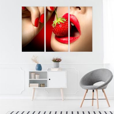 Leinwand Bilder SET 3-Teilig Erotik 3D Erdbeerfrau Wandbilder xxl 5708