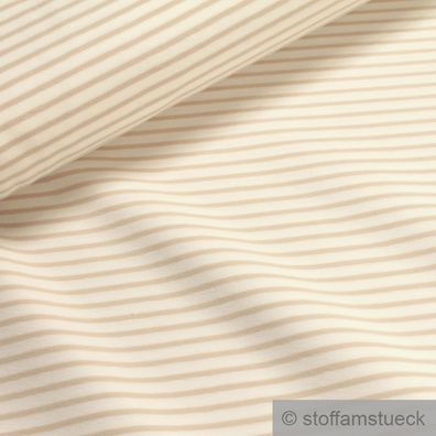 0,5 Meter Stoff Baumwolle Elastan Single Jersey Streifen off-white beige dehnbar