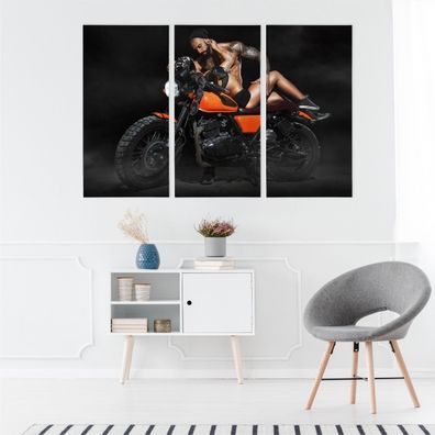 Leinwand Bilder SET 3-Teilig Sinnliches Paar auf einem Motorrad Wandbilder 5751