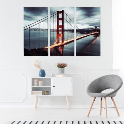 Leinwand Bilder SET 3-Teilig BRueCKE Golden Gate Panorama 3D Wandbilder xxl 5843