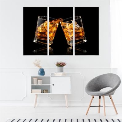 Leinwand Bilder SET 3-Teilig Glaeser mit Whisky mit Eis 3D Wandbilder xxl 5929