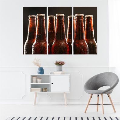 Leinwand Bilder SET 3-Teilig DUNKLE Bierbar 3D Flaschen Wandbilder xxl 5974