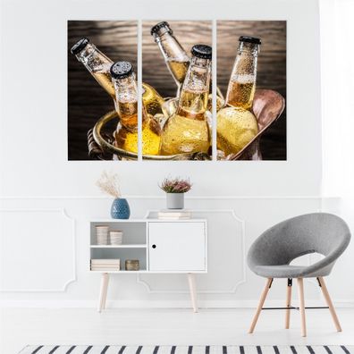 Leinwand Bilder SET 3-Teilig Kalte Flaschen Bier Eisbar Wandbilder xxl 5979
