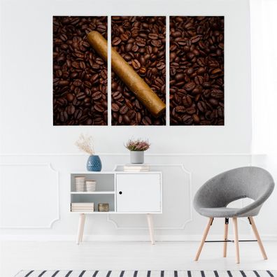 Leinwand Bilder SET 3-Teilig Kaffeebohnen 3D-Zigarre Wandbilder xxl 6029