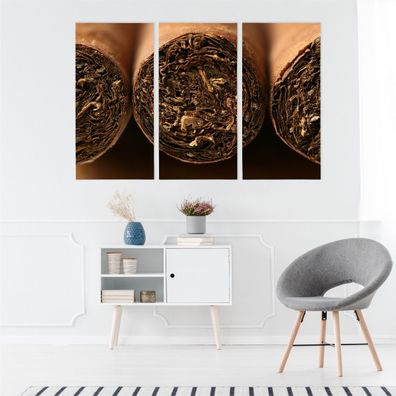 Leinwand Bilder SET 3-Teilig Kubanische Zigarre Blaetter 3D Wandbilder xxl 6064