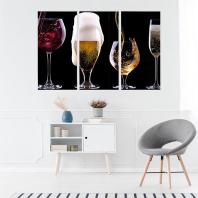 Leinwand Bilder SET 3-Teilig Glaeser Bier Champagner Wein Wandbilder xxl 6069