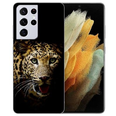 Für Samsung Galaxy S21 Ultra Handy Schutz Hülle Silikon mit Fotodruck Leopard