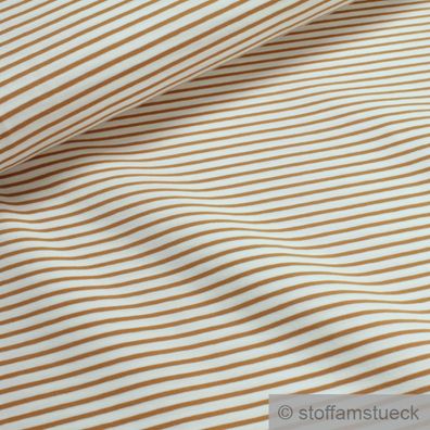 0,5 Meter Stoff Baumwolle Elastan Single Jersey Streifen off-white ocker dehnbar