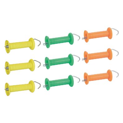 9x Trend-Torgriffe mit Zugfeder, je 3x gelb / grün / orange