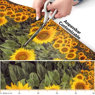 Läufer Küchen Teppich abwischbar Textil + PVC rutschfest Sonnenblumen Gelb 50cm Breit