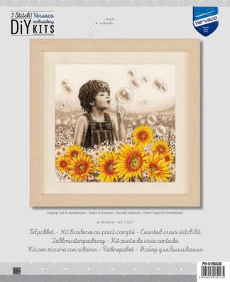 Vervaco PN-0195530 Kleiner Junge mit Sonnenblumen Kreuzstichpackung