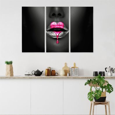 Leinwand Bilder SET 3-Teilig Rosa und silberne Lippen 3D-Dekor Wandbilder 6123