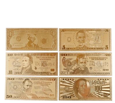 Banknote Set Gold Geldschein Schein 24 K Karat 1bis 100 Dollar