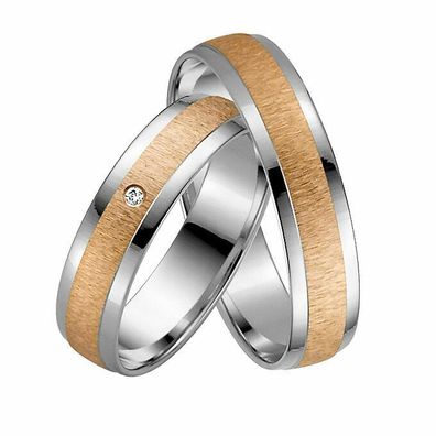 Trauringe Rauschmayer 03670 in 585/ - Weiß- und Rotgold mit Brill 0.01 ct. w/ p2