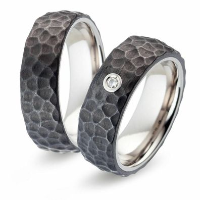 Titanfactory Titan Trauringe TF125 mit Carbon 1 Diamant . 0.03 ct. w/ si Brillant