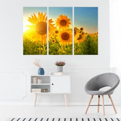 Leinwand Bilder SET 3-Teilig Sonnenblumen Sonnenuntergang 3D Wandbilder xxl 4139