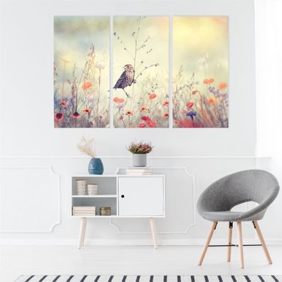 Leinwand Bilder SET 3-Teilig Wildblumen Vogel Natur 3D Wandbilder xxl 4189