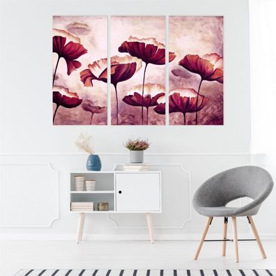 Leinwand Bilder SET 3-Teilig Mohnblumen gemalt mit Aquarelldekor Wandbilder 4209