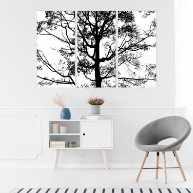 Leinwand Bilder SET 3-Teilig Schwarzer Baum auf einem wei§en Hintergrund 4224