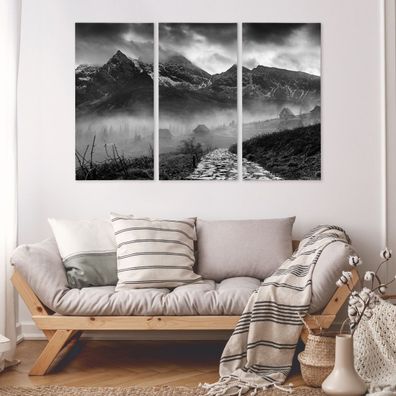 Leinwand Bilder SET 3-Teilig Schwarz & WEISS 3D Berge Wandbilder 4425