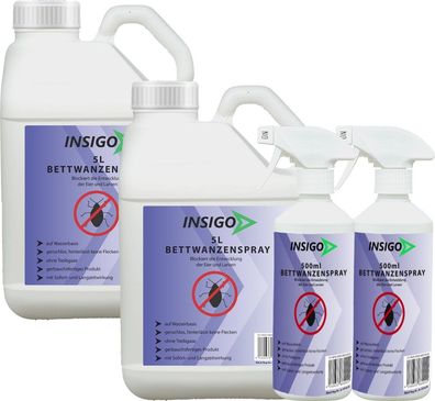 INSIGO 2x5L + 2x500ml Bettwanzenspray Bettwanzenmittel Bettwanzenschutz gegen Wanzen