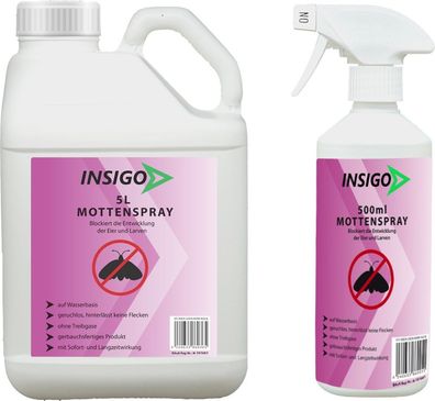 INSIGO 5L + 500ml Mottenspray Mottenschutz gegen Kleidermotten Lebensmittelmotten