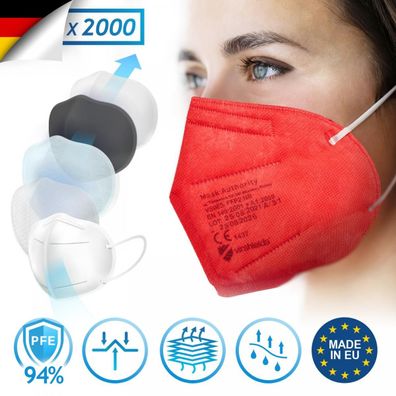 Virshields® FFP2 Schutz Maske Atemschutz Mundschutz Atemschutzmaske Rot