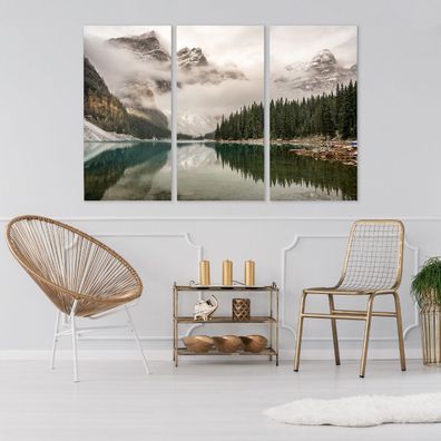 Leinwand Bilder SET 3-Teilig BERGE im Mist Lake Forest 3D Wandbilder xxl 4455