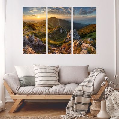Leinwand Bilder SET 3-Teilig Sonnenuntergang Berge Gebirge Land 4515