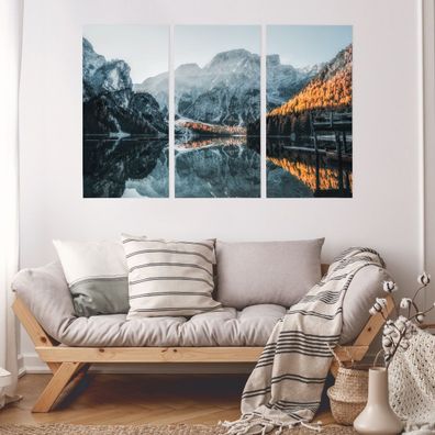 Leinwand Bilder SET 3-Teilig See Landschaft Berge Panorama 3D Wandbilder 4525