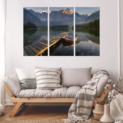 Leinwand Bilder SET 3-Teilig BRÜCKE ueber dem See in den Bergen Wandbilder 4540