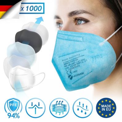Virshields® FFP2 Schutz Maske Atemschutz Mundschutz Atemschutzmaske Blau