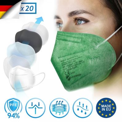 Virshields® FFP2 Schutz Maske Atemschutz Mundschutz Atemschutzmaske Grün