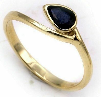 Damen Ring echt Gold 750 echt Saphir Tropfen 18 karat Top Qualität Gelbgold Neu