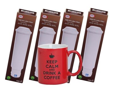 4 x Wasserfilter für Melitta kompatibel mit Pro Aqua + Motiv-Kaffeetasse