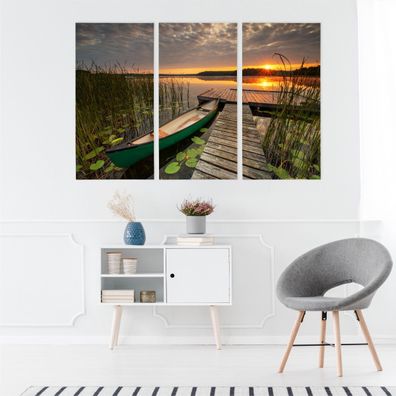 Leinwand Bilder SET 3-Teilig LAKE Sunrise 3D-Bruecke Wandbilder xxl 4669