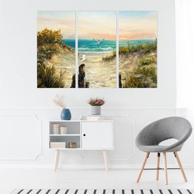 Leinwand Bilder SET 3-Teilig Gemalte Landschaft Strand Meer Wandbilder xxl 4768