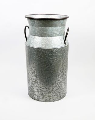 Deko Milchkanne mit Griffen Pflanzgefäß grau Metall H 49.5 x Ø 25.5 cm