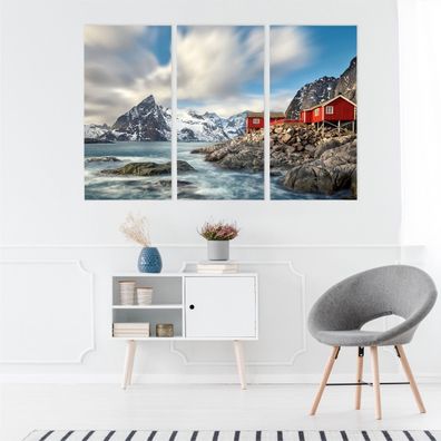 Leinwand Bilder SET 3-Teilig Panorama 3D Meer Berge Wandbilder xxl 4918