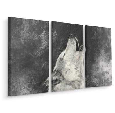 Leinwand Bilder SET 3-Teilig Grauer heulender WOLF 3D-Dekor Wandbilder xxl 4960