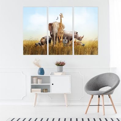 Leinwand Bilder SET 3-Teilig Wilde Tiere Safari 3D Wandbilder xxl 4965