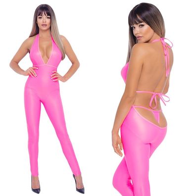 Sexy Damen Overall S-L in Hot Pink Jumpsuit lang Neon Clubwear Elegant "Melinda"