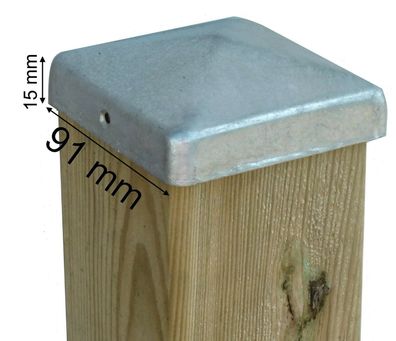 Verzinkte Pfostenkappen 90 mm Pyramide Holz-Posten Witterungsschutz Zaunpfosten