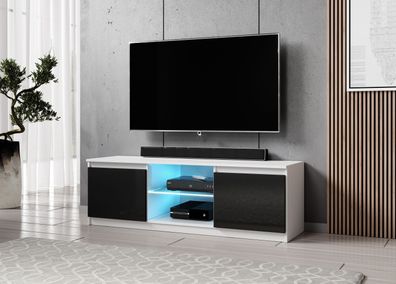 FURNIX Fernsehschrank ARENAL TV-Lowboard 120cm weiß/ schwarz im Hochglanz mit LED